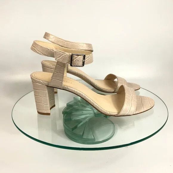 Nine West Pixel City Block Heel Sandals Womens Croc Embossed Ankle Strap - Picture 2 of 6